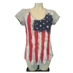 Women's Gray and Red Star-Striped Top